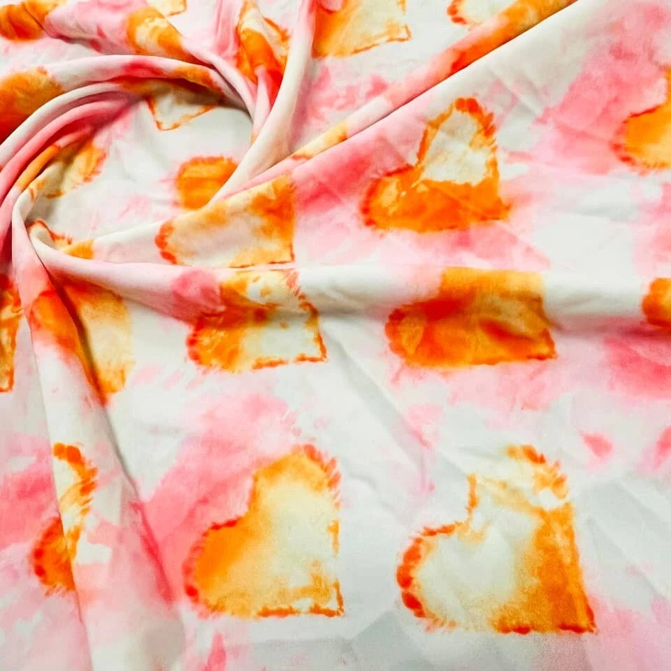 Orange Hearts with Pink Print Spandex Stretch Fabric Swimsuit 60" wide By Yard - Image 2 of 4
