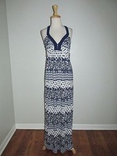 New Design History Womens Size XXL Graphic Blue+White Print Long Maxi Dress