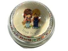 1973 Gentle Treasure Love Is You Glass Paper weight boy girl usa made Vintage