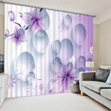 White Circle Purple Flower 3D Blockout Photo Printing Curtains Draps Fabric Wind