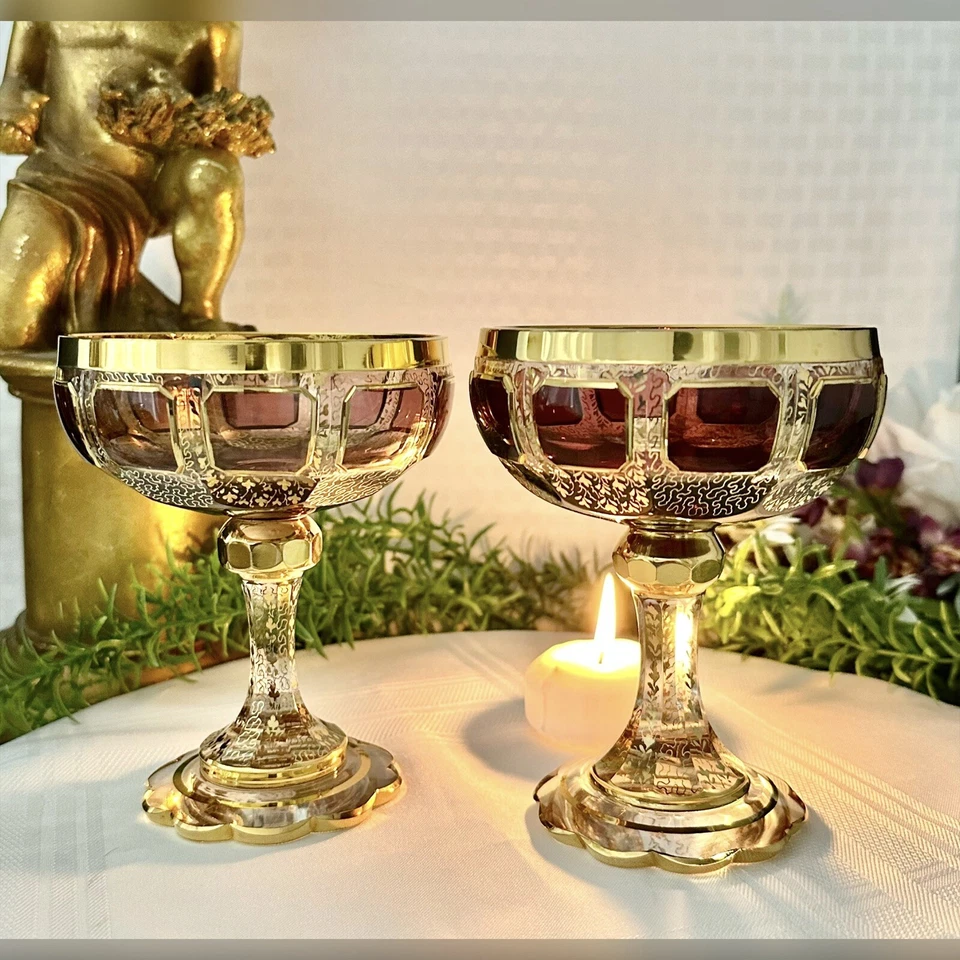 Steiner & Vogel Champagne Gold & Amethyst 1920's Art Deco Moser Cabochon Panels - Image 3 of 4