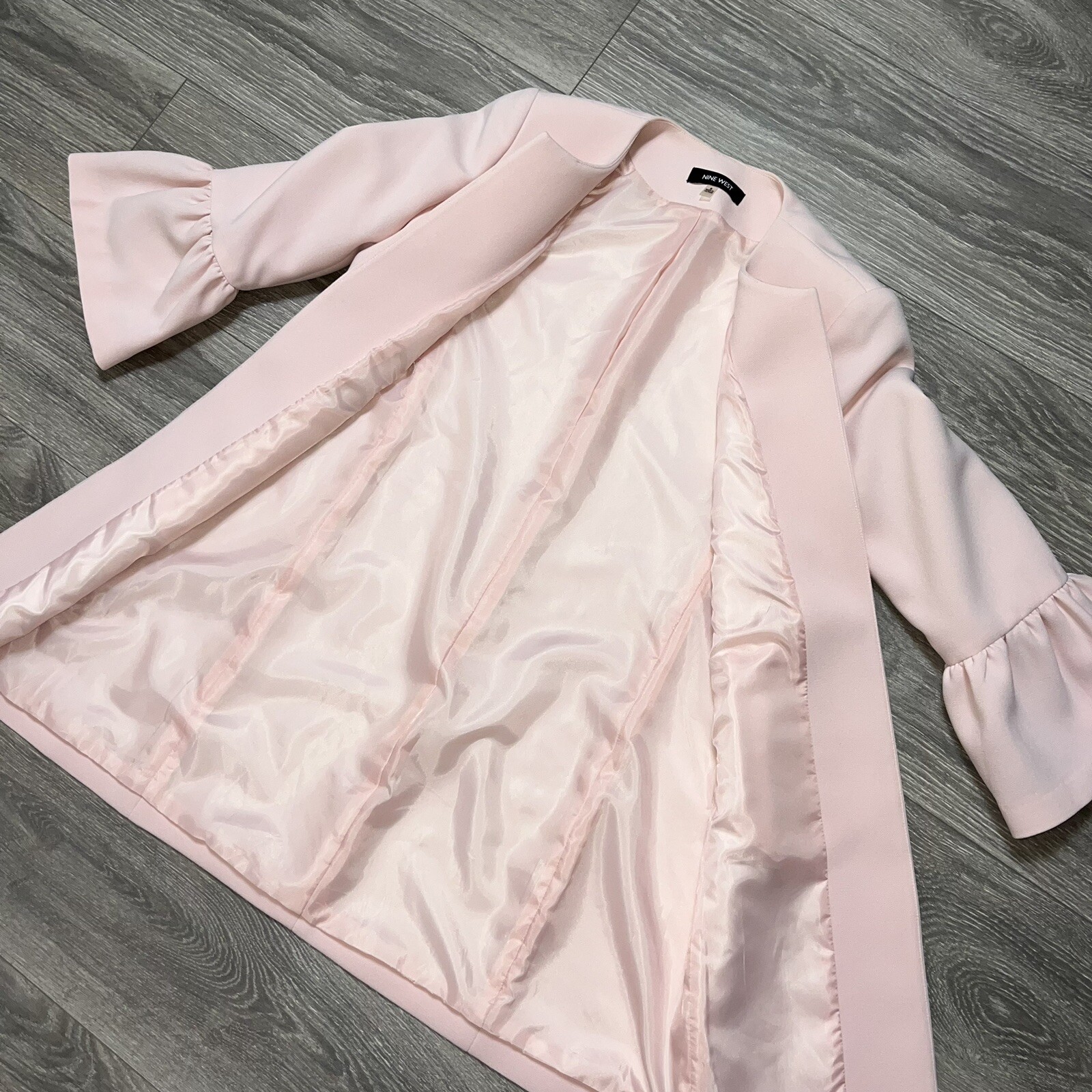 Nine West 3/4 Bell Sleeve Babydoll Longline Coat Jacket Light Pink y2k 6 S New