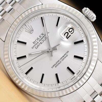 ROLEX MENS DATEJUST 18K GOLD STAINLESS STEEL SILVER DIAL WATCH w