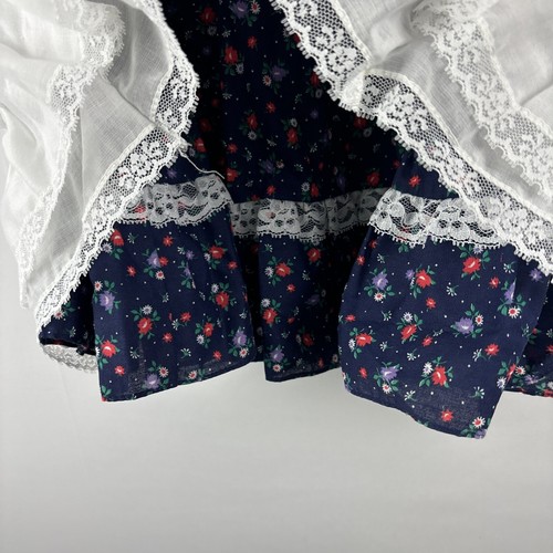 VTG Winnie The Pooh Pinafore Dress Sz 7 Cottagecore Navy Floral - Picture 6 of 8