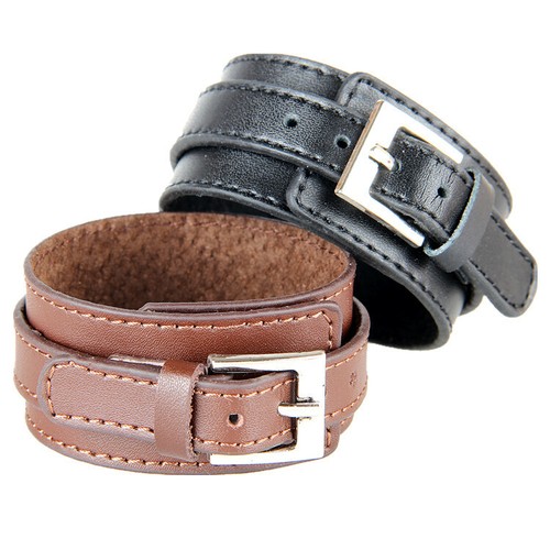 Adjustable Men's Punk Wide Leather Big Buckle Cuff Wristband Bracelet Bangle US - Picture 7 of 26