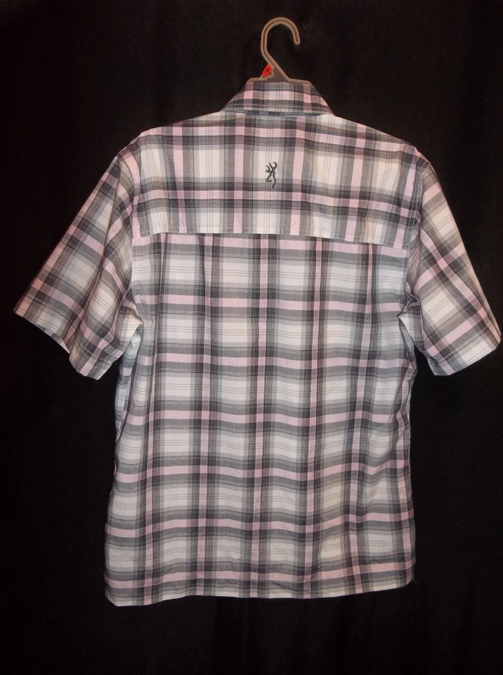 BROWNING Short Sleeve BLUE PLAID Shirt men's Size MEDIUM - Image 4 of 4