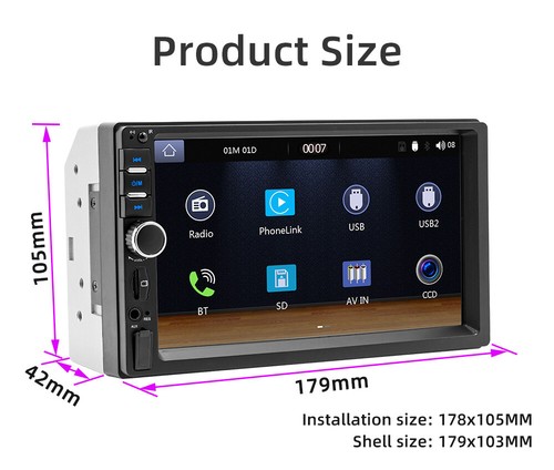 7" 2 DIN Touchscreen Autoradio Stereo MP5 Apple Carplay Player Bluetooth TF/USB - Bild 15 von 16