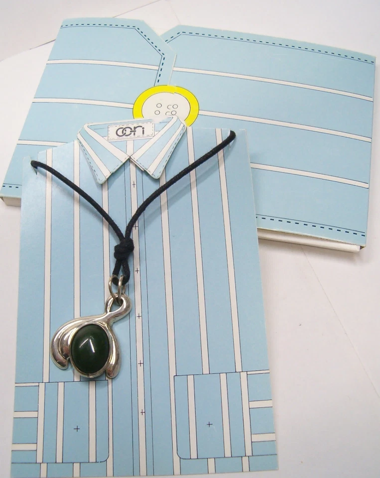 Ciondolo in ARGENTO 925 con GIADA naturale cabochion e girocollo - pietra dura - Immagine 3 di 3