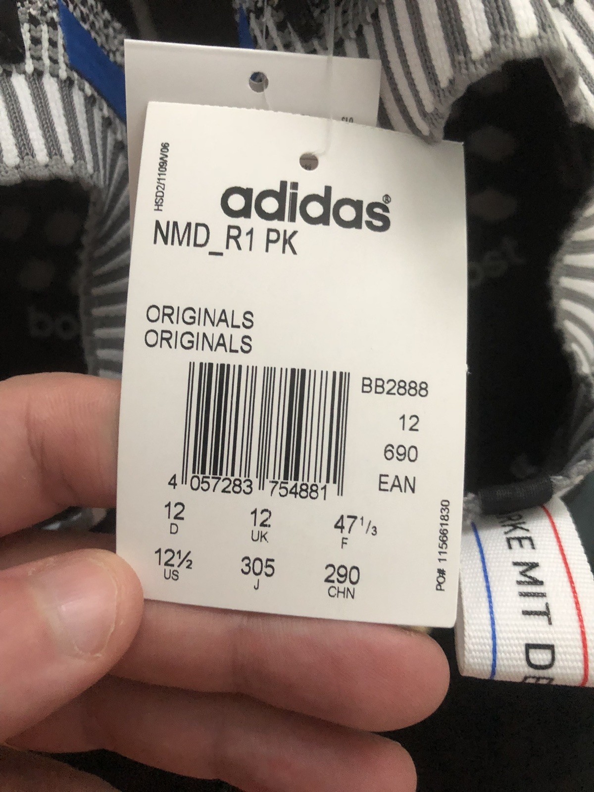 ADIDAS NMD R1 PK PRIMEKNIT TRI COLOR WHITE BLACK RED BLUE OREO BB2888 BOOST 12.5 image 8