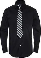 NEW Boys CHAPS Ralph Lauren Dress Shirt with Tie Black Long Sleeve Size 8 Husky