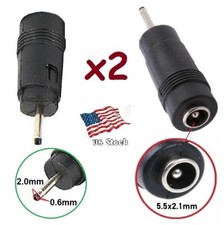 x2 DC Power 2.0x0.6mm Male Plug to 5.5x2.1mm Female Jack Adapter Connector L 