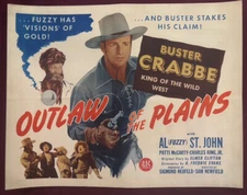 OUTLAW OF THE PLAINS POSTER 1946 BUSTER CRABBE FUZZY ST JOHN HALF SHEET