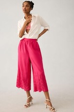 By Anthropologie Wide-Leg Eyelet Crop Pants Pink Embroidered Pocket New M US 10