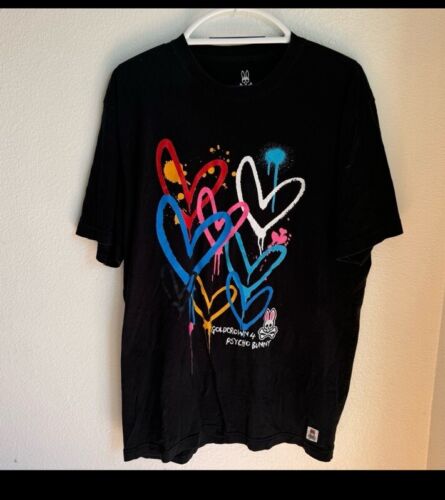 Corazones de graffiti Psycho Bunny de Robert Godley manga corta negro talla 8 (XXL)