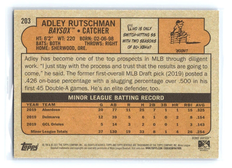 2021 Topps Heritage Minor League #203 Adley Rutschman Bowie Baysox - Image 2 of 2