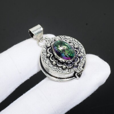 Rainbow Mystic Topaz Poison Box Anhänger Handgefertigt 925 Sterling Silber