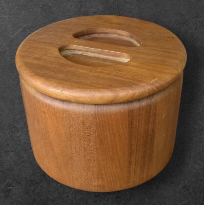 The Cellar ~ Vintage MCM Solid Teak Ice Bucket 7 x9 