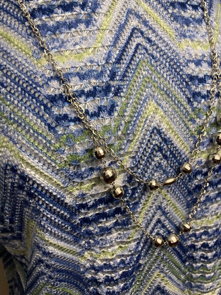 Alfred Dunner Blue Top Blouse Medium Crochet Layered Necklace | eBay
