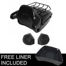 Black King Trunk Backrest Pad & Rack Speakers Fit For Harley Touring 2014-2026