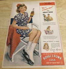 1944 SONJA HENIE for ROYAL CROWN COLA - Vintage Magazine Print Ad
