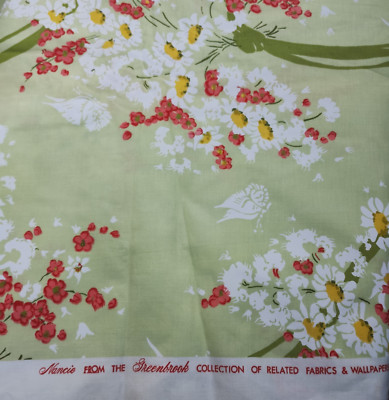 Vintage Greeff Nancie Stoffrest grün Blumen Baumwolle Greenbrook 140x440cm