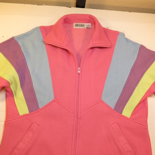 VINTAGE 1980er MAIN EVENT AKTIVE SPORTBEKLEIDUNG TRACKJACKE Damen M Acryl Pink - Bild 2 von 5