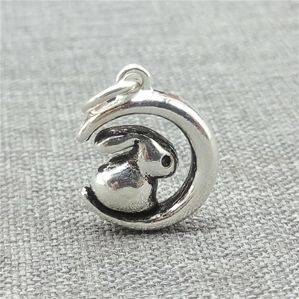 5pcs of 925 Sterling Silver Crescent Moon Rabbit Bunny Charm for Easter ...