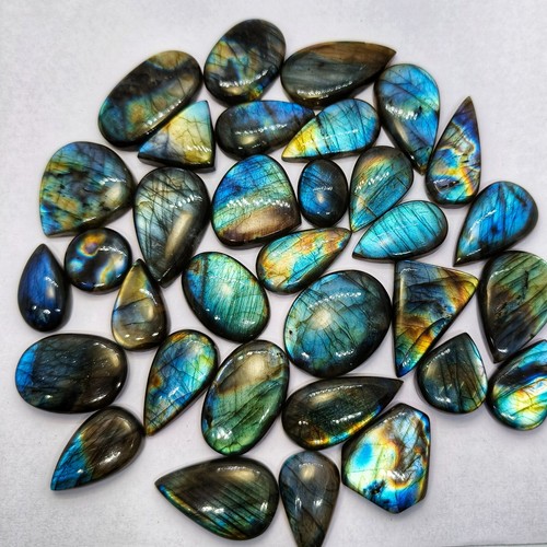 Lotto 10 Pezzi Pietre Preziose Cabochon Schienale Piatto Forma Mix Labradorite Naturale 15-30 MM - Foto 9 di 11