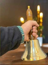 Vintage solid brass desk bell-brown wood handle- Brass hand bell school bell