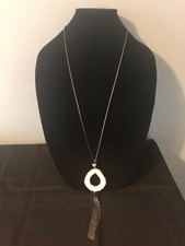 New York Company White Beaded Teardrop Pendant Necklace Gunmetal Chain NEW