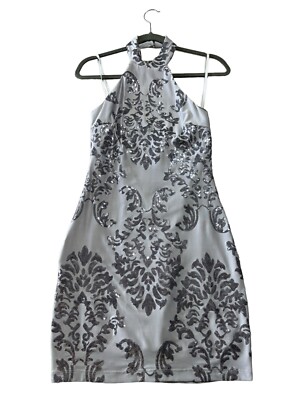 B DARLIN Women's Lace Halter Mock Neck Fit & Flare Dress Size 3/4 Silver |  eBay