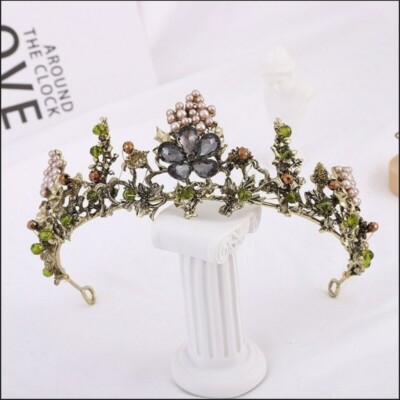 Elfen Kopfschmuck, Vintage Grün Strass Diademe Stirnband, Elfenkrone Schmuck, Prinzessin Kristall Tiara Headwear, Kristallperlen Stirn Kopfschmuck für Braut Brautjungfern Mädchen