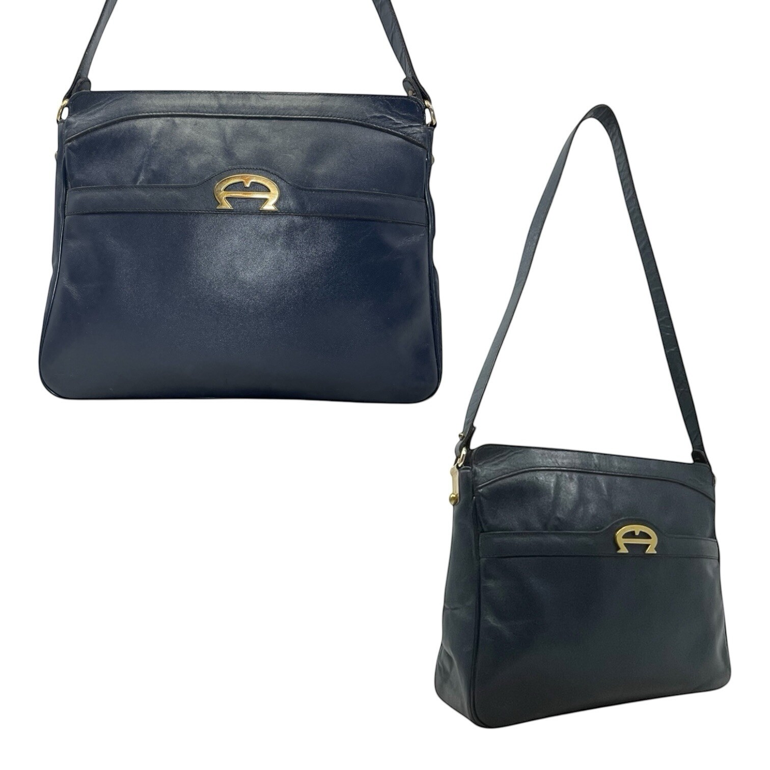 Vintage 60s 70s ETIENNE AIGNER Large Leather Satchel Bag Handbag Shoulder NAVY