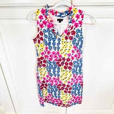 Talbots Women’s Neon Bright Colored Floral Eyelet Cotton Ruffle Sleeveless Dress