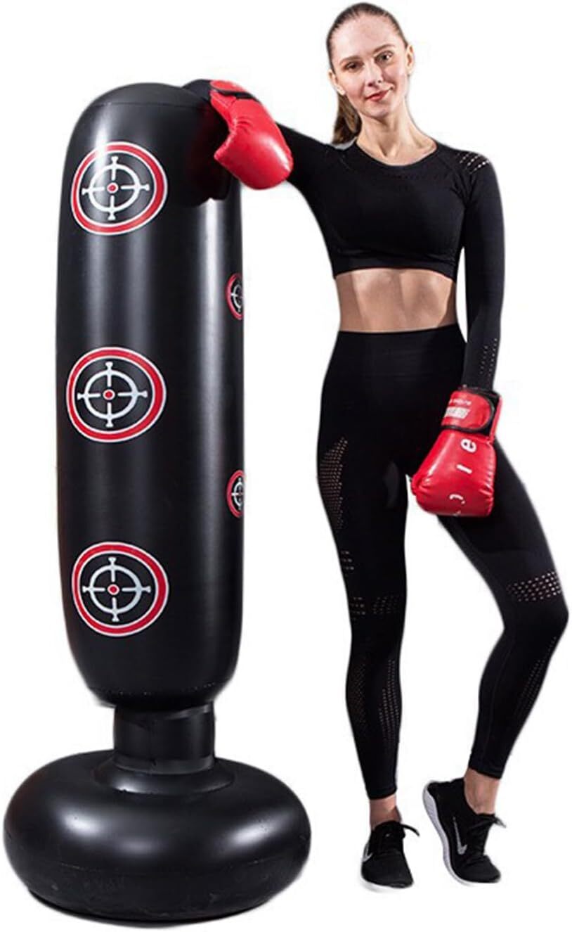 Punching Bag with Stand Black Inflatable Freestanding Heavy Duty Boxing