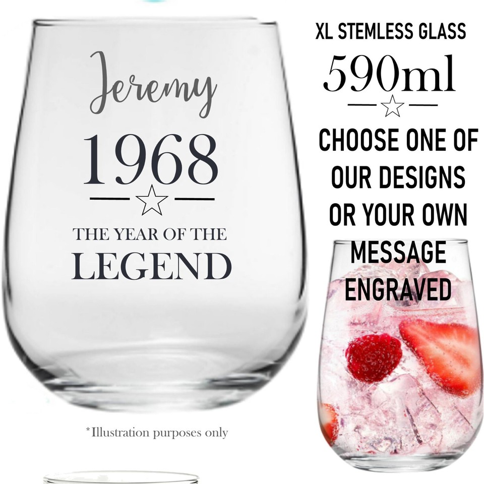 Personalised Engraved Stemless gin Glass 590ML GIN GLASS. prescription