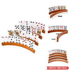 Wooden Playing Card Holders Set of 4 Curved Card Game Tray Rack Bridge Canasta