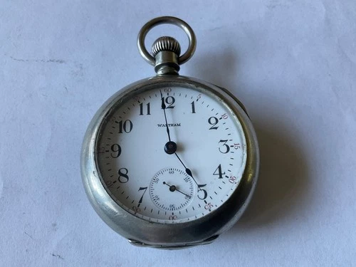 model 83 Waltham 18s open face nickel case 11 jewel pocket watch runs
