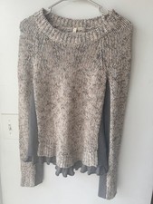 Women  s Medium Moth Anthropology Sweater Cream Sweater Blue Ruffle