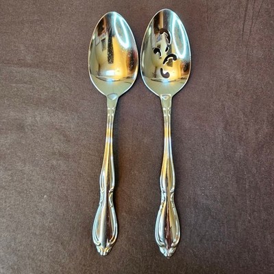 Oneida Community STRATHMORE Stainless Flatware Solid & Slotted Serving Spoon Set