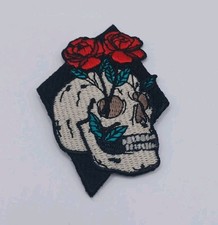 Rose Skull 3 Inch Patch Iron or Sew On Diamond Shape Gothic Romance Punk Metal