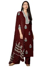 Women's Cotton Blend Straight Hand Block Printed Kurta with Pant  Dupatta