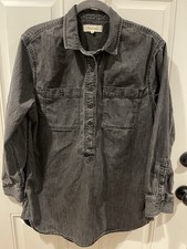 Madewell Women’s Denim Popover Tunic Top Sz M Black Wash Essential Closet Staple