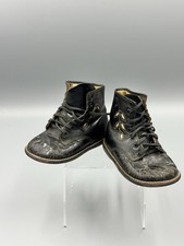 Antique Black Leather Toddler Lace Up Boots With Leaf-shaped Cutout