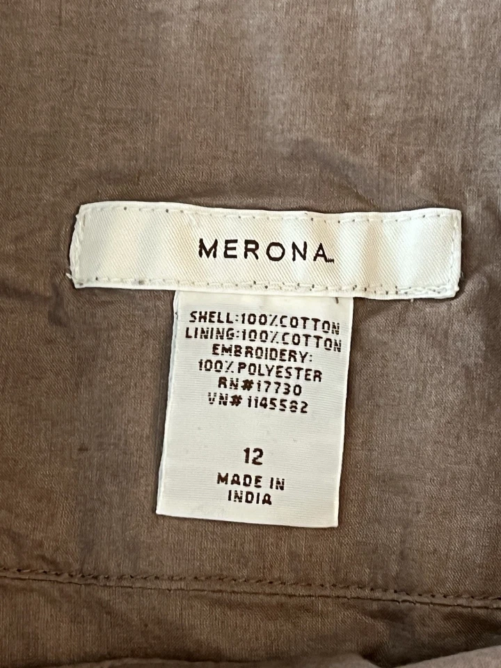 全新带标签 Merona 女式裙 Midi 花卉刺绣 12 码软木棕色 — 第 4/4 张图片