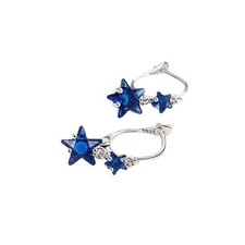 925 Sterling Silver Dangle Blue CZ Star Small Hoop Huggie Stud Earrings PE35