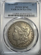 1878-8 TF Vam 14.14 Morgan Silver Dollar - PCGS Xf45-Eye Chip Die Break 8
