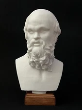 Bust of the Greek Philosopher Socrates 13" Tall with carved wooden base.