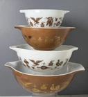 Pyrex Mixing Bowls EARLY AMERICAN Gold Cinderella Nesting 441 - 444 Set 4 EXC+++