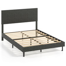 Full Size Bed Frame w/Height Adjustable Chevron Headboard, No Box Spring Needed